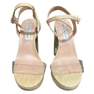 Chelsea & Violet Beige Raffia Wedges with Clear Strap